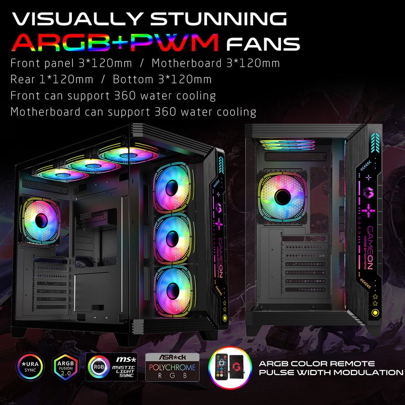 GAMEON GO-PULSE-M Mid Tower Gaming Case with 7 Pre-Installed ARGB PWM Fans, Tempered Glass Side Panel 360mm Liquid Cooling Support, ATX/M-ATX/ITX Compatibility black - Image 3