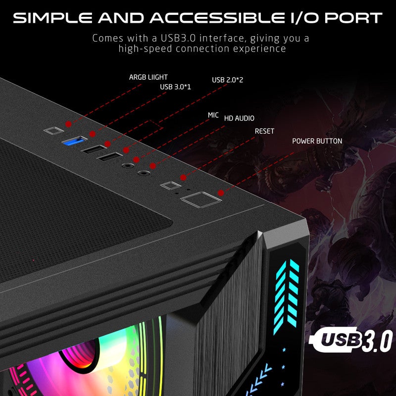 GAMEON GO-PULSE-M Mid Tower Gaming Case with 7 Pre-Installed ARGB PWM Fans, Tempered Glass Side Panel 360mm Liquid Cooling Support, ATX/M-ATX/ITX Compatibility black - Image 4