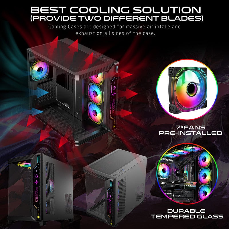 GAMEON GO-PULSE-M Mid Tower Gaming Case with 7 Pre-Installed ARGB PWM Fans, Tempered Glass Side Panel 360mm Liquid Cooling Support, ATX/M-ATX/ITX Compatibility black - Image 5