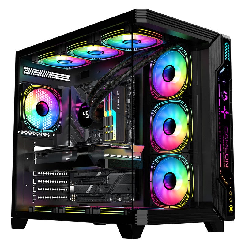 GAMEON GO-PULSE-M Mid Tower Gaming Case with 7 Pre-Installed ARGB PWM Fans, Tempered Glass Side Panel 360mm Liquid Cooling Support, ATX/M-ATX/ITX Compatibility black - Image 1