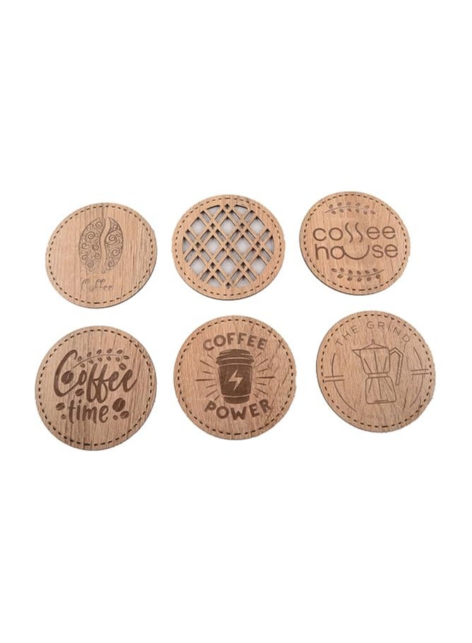 قاعدة أكواب خشبية من مومنتوم - 6 قطع، 6 أشكال مختلفة، بيج - Image 1
