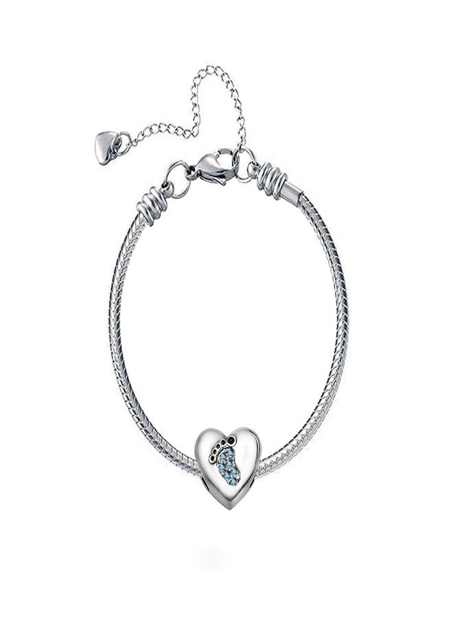 KunBead March Birthstone Footprint Heart Birthday Love Bead Charms Compatible with Pandora Bracelet for Mom Daughter Grandma Granddaughter - Image 3