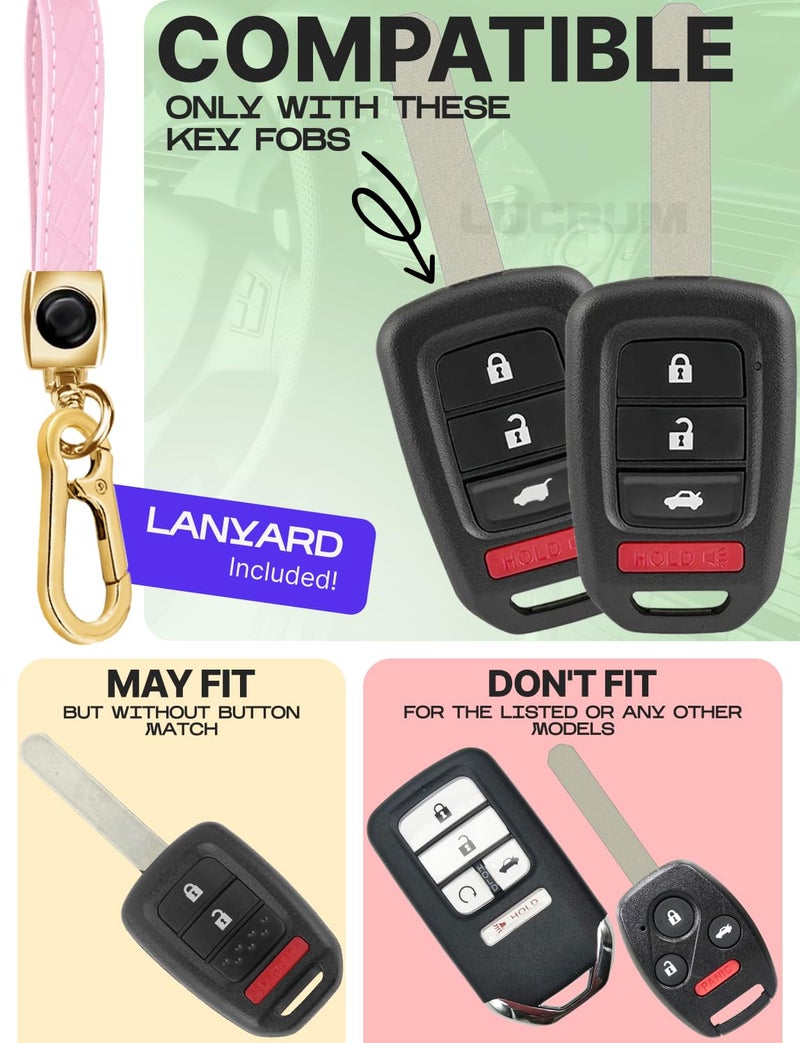 Lucrum Compatible with Honda Key Fob Cover & Leather Keychain - TPU Keyfob Case for Accord Civic CR-V HR-V Pilot Ridgeline SE LX, For 4 Button Remote (2014-2022) - Pink and Gold - Image 2