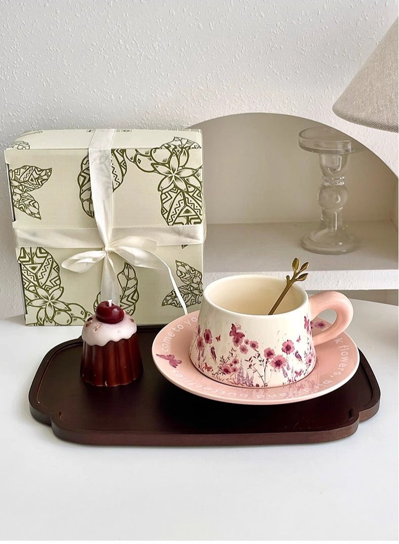 AceLuste Vintage Ceramic Coffee Cup and Saucer Gift Set, 300ml Large Capacity Coffee Cup Set with Gift Box, Saucer & Spoon, Elegant Floral Hand-Painted Design, Perfect for Coffee，Tea and Espresso Lovers, Best Gift for Family and Friends Any Occasions - Image 1