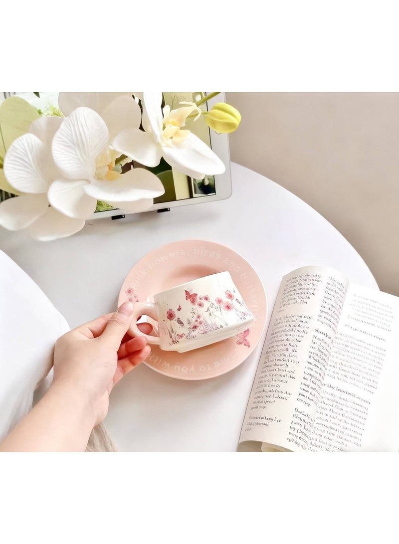 AceLuste Vintage Ceramic Coffee Cup and Saucer Gift Set, 300ml Large Capacity Coffee Cup Set with Gift Box, Saucer & Spoon, Elegant Floral Hand-Painted Design, Perfect for Coffee，Tea and Espresso Lovers, Best Gift for Family and Friends Any Occasions - Image 4