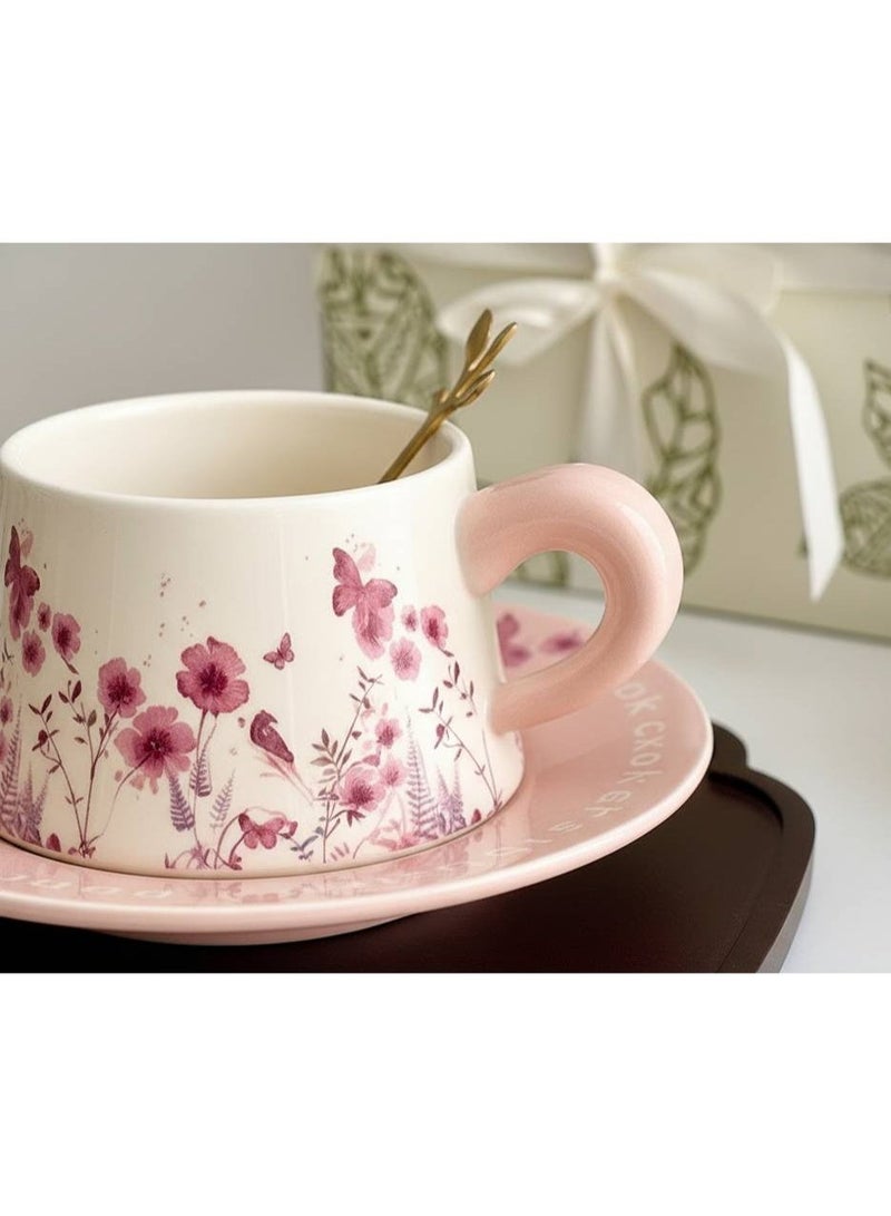 AceLuste Vintage Ceramic Coffee Cup and Saucer Gift Set, 300ml Large Capacity Coffee Cup Set with Gift Box, Saucer & Spoon, Elegant Floral Hand-Painted Design, Perfect for Coffee，Tea and Espresso Lovers, Best Gift for Family and Friends Any Occasions - Image 5