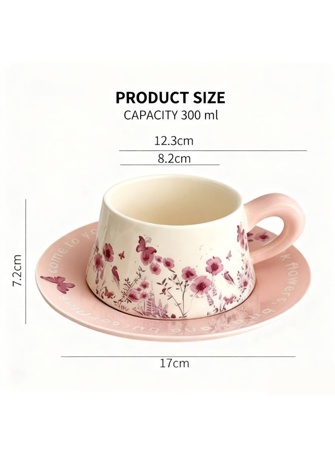 AceLuste Vintage Ceramic Coffee Cup and Saucer Gift Set, 300ml Large Capacity Coffee Cup Set with Gift Box, Saucer & Spoon, Elegant Floral Hand-Painted Design, Perfect for Coffee，Tea and Espresso Lovers, Best Gift for Family and Friends Any Occasions - Image 3