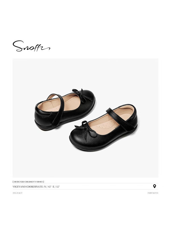 Snoffy Girls' Leather Shoes, Spring And Autumn Children's Black Leather Shoes, Girls' Performance Shoes, Soft-soled Princess Breathable Flats, Black, Size 31 - Image 1