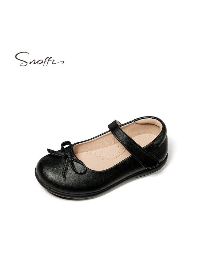 Snoffy Girls' Leather Shoes, Spring And Autumn Children's Black Leather Shoes, Girls' Performance Shoes, Soft-soled Princess Breathable Flats, Black, Size 31 - Image 2