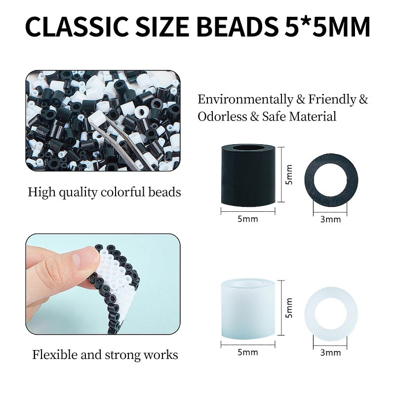 Tcthbc Fuse Beads Black and White, Bundle of 2500 Black Fuse Beads and 2500 White Fuse Beads, Compatible Perler Beads and Hama Beads, 2 Pack - Image 2