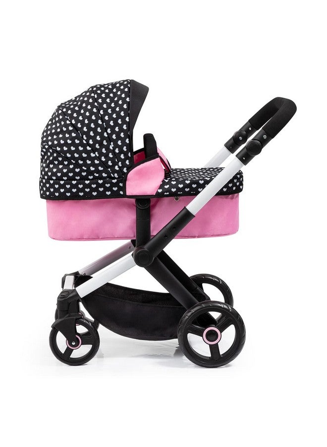 باير ديزاين دمى باير ديزاين: عربة أطفال إكسيو: قلوب باللونين الأسود والوردي - حقيبة يد متناسقة، بمقبض قابل للتعديل، للدمى حتى عمر 20 بوصة، للأعمار من 3 سنوات فما فوق - Image 2