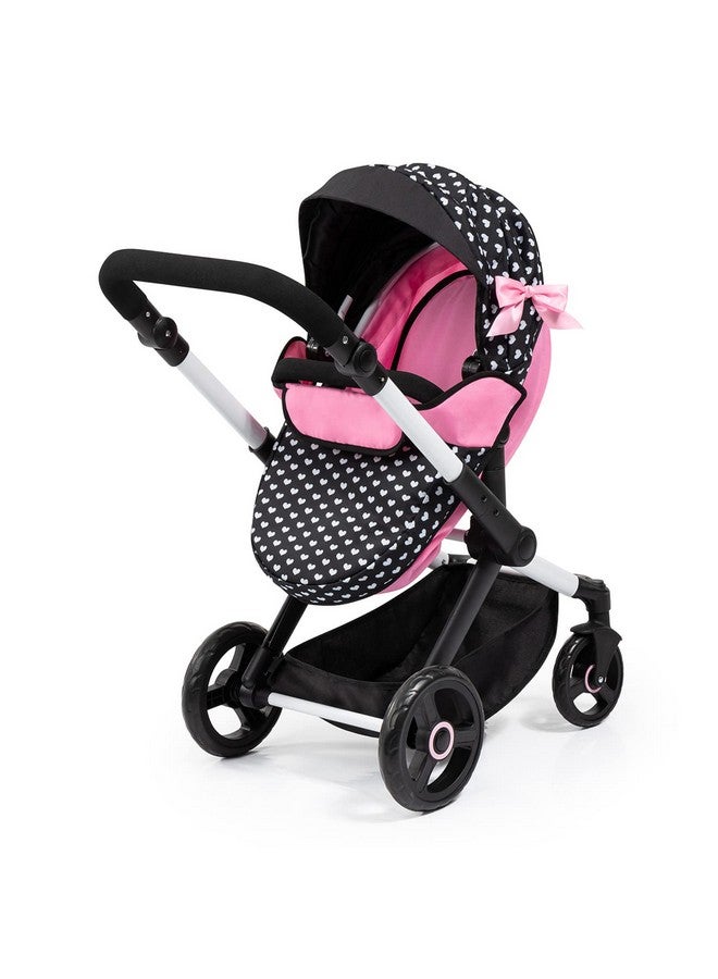 باير ديزاين دمى باير ديزاين: عربة أطفال إكسيو: قلوب باللونين الأسود والوردي - حقيبة يد متناسقة، بمقبض قابل للتعديل، للدمى حتى عمر 20 بوصة، للأعمار من 3 سنوات فما فوق - Image 3