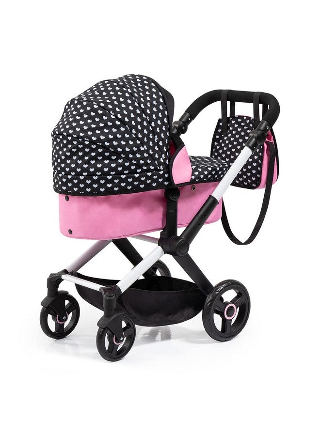 باير ديزاين دمى باير ديزاين: عربة أطفال إكسيو: قلوب باللونين الأسود والوردي - حقيبة يد متناسقة، بمقبض قابل للتعديل، للدمى حتى عمر 20 بوصة، للأعمار من 3 سنوات فما فوق - Image 4