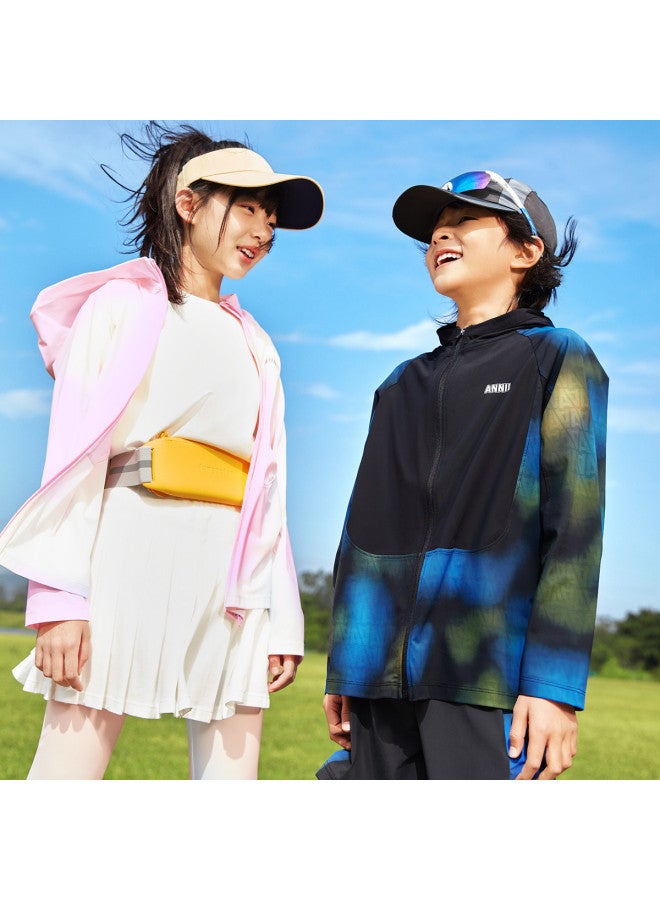 Annil Boys' & Girls' Stretchy Spring/autumn Breathable Soft Hooded Sun Protection Jacket Lightweight Outerwear - Image 2