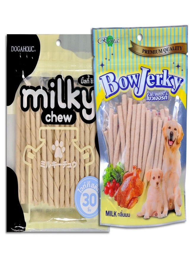 Dogaholic Combo Pack - Dogaholic Milky Chews Sticks & Bow Jerky Milk Treats for Dogs | High Protein, Calcium-Rich Chew Sticks & Soft Jerky Treats | Healthy, Tasty Rewards for All Dog Breeds - Image 1