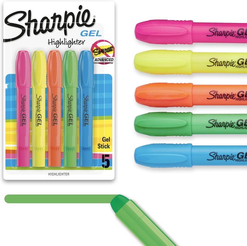 Sharpie Gel Highlighters Bullet Tip Assorted Fluorescent Highlighter Markers 5 Count Pack Smear And Bleed Resistant LongLasting And WonT Dry Out - Image 1