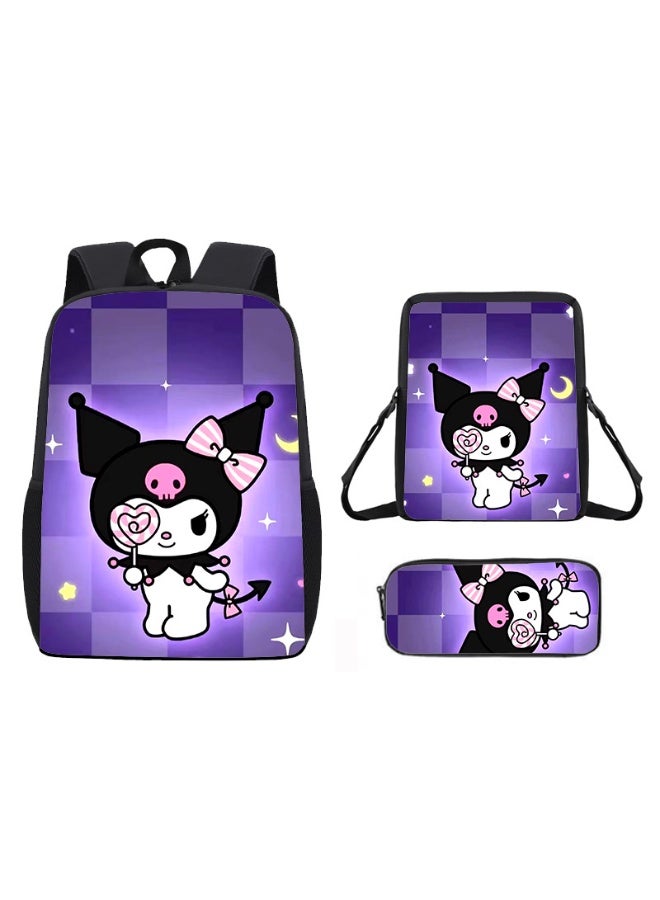 kuromi The new Kuromi backpack, pencil case, shoulder bag, three-piece suit, men's and women's leisure sports travel backpack, primary and middle school students start school backpack - Image 1