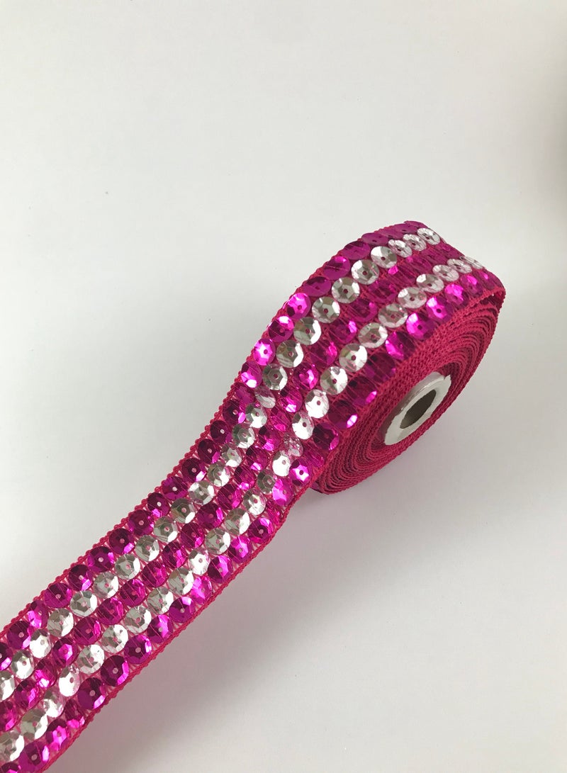 Pink and Silver Sequins, 6.5 yards, Sewing Lace Trim - Image 1
