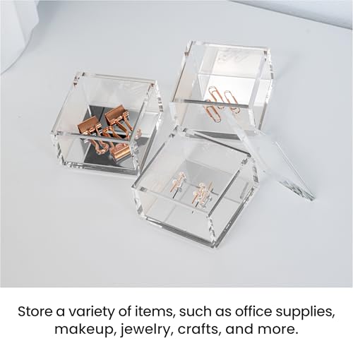 OfficeGoods 3-Tier Stackable Acrylic Holder- Stylish Desk Organizer and Storage for Office or Home – Transparent Square Design with Silver Metal Base - Image 3