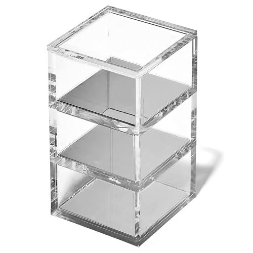 OfficeGoods 3-Tier Stackable Acrylic Holder- Stylish Desk Organizer and Storage for Office or Home – Transparent Square Design with Silver Metal Base - Image 1