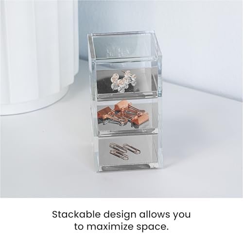 OfficeGoods 3-Tier Stackable Acrylic Holder- Stylish Desk Organizer and Storage for Office or Home – Transparent Square Design with Silver Metal Base - Image 4
