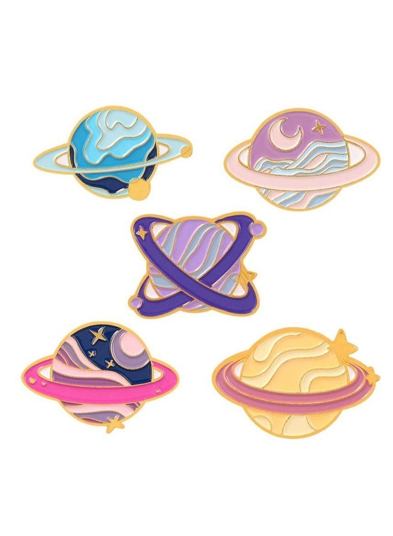 Enamel Pins Cartoon Universe Planets Space System Alloy Brooch Exquisite Pink Star Planet Badge Lapel Pins for Men and Women Backpack Jacket Clothing Etc. (5 Pieces) - Image 1