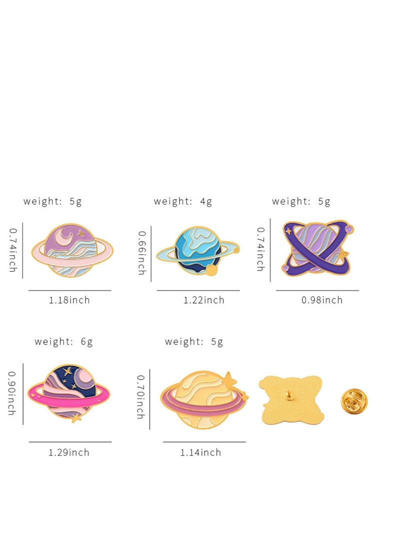 Enamel Pins Cartoon Universe Planets Space System Alloy Brooch Exquisite Pink Star Planet Badge Lapel Pins for Men and Women Backpack Jacket Clothing Etc. (5 Pieces) - Image 4