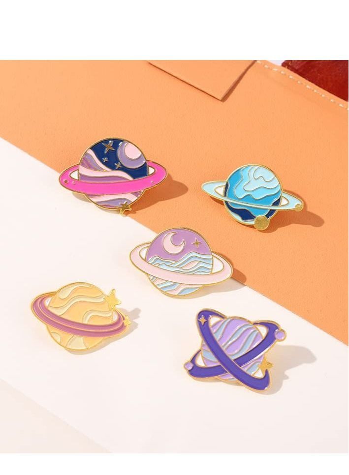 Enamel Pins Cartoon Universe Planets Space System Alloy Brooch Exquisite Pink Star Planet Badge Lapel Pins for Men and Women Backpack Jacket Clothing Etc. (5 Pieces) - Image 5