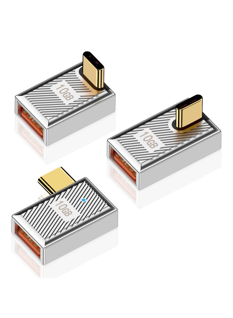SYOSI 3 Pack 90 Degree USB C to USB A Adapter 10Gbps, USB C Male to USB C Female Right Angle Connector Extender, for MacBook, iMac, iPad, Meta Quest, Tablet, Phones and More - Image 1