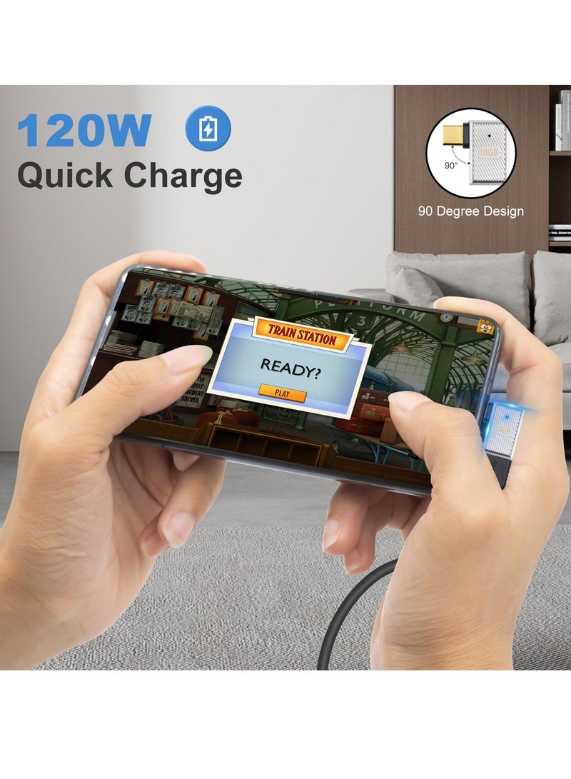 SYOSI 3 Pack 90 Degree USB C to USB A Adapter 10Gbps, USB C Male to USB C Female Right Angle Connector Extender, for MacBook, iMac, iPad, Meta Quest, Tablet, Phones and More - Image 2