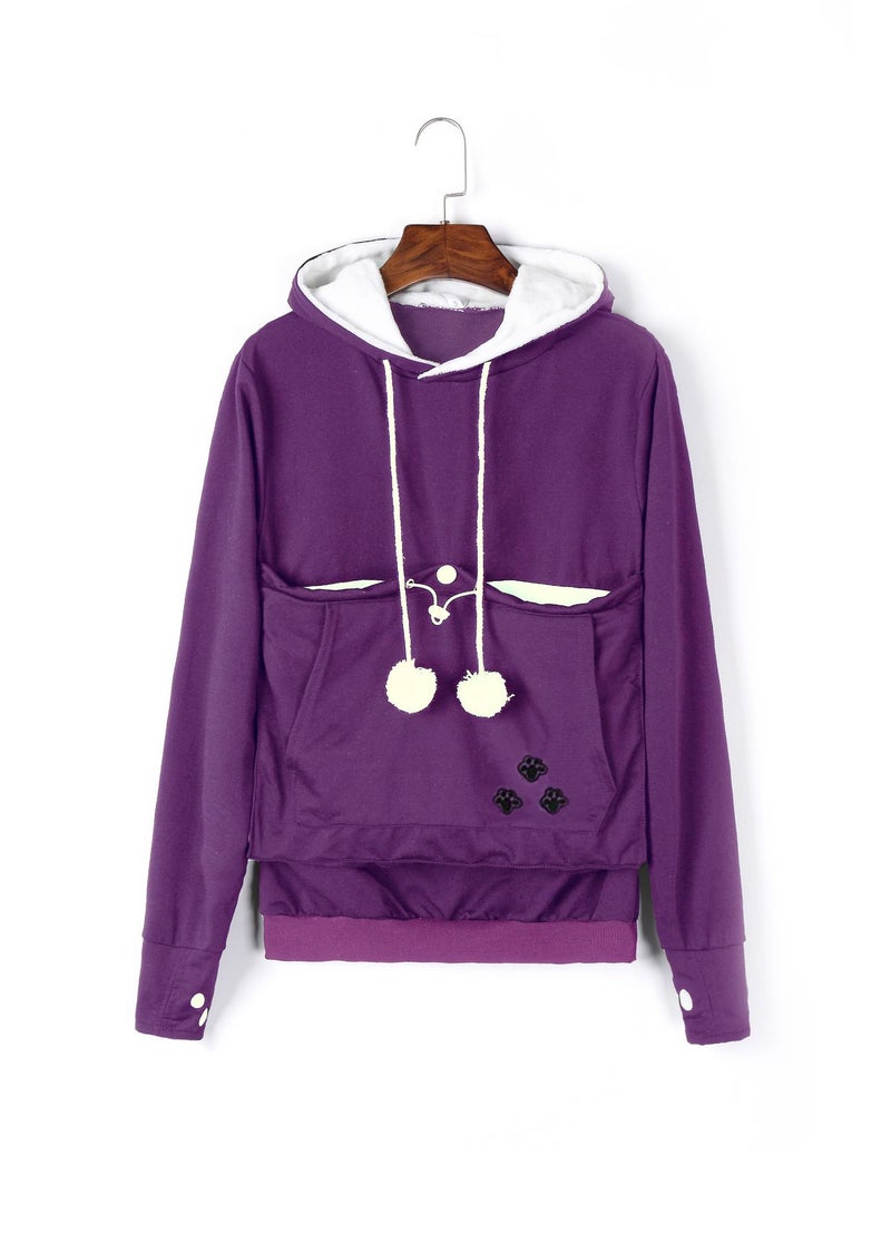 Foreign Trade Cross-border Explosions Embroidered Big Pocket Hooded Sweat Amazon Hot Autumn Thin Long Sleeve Womens Sweat Purple