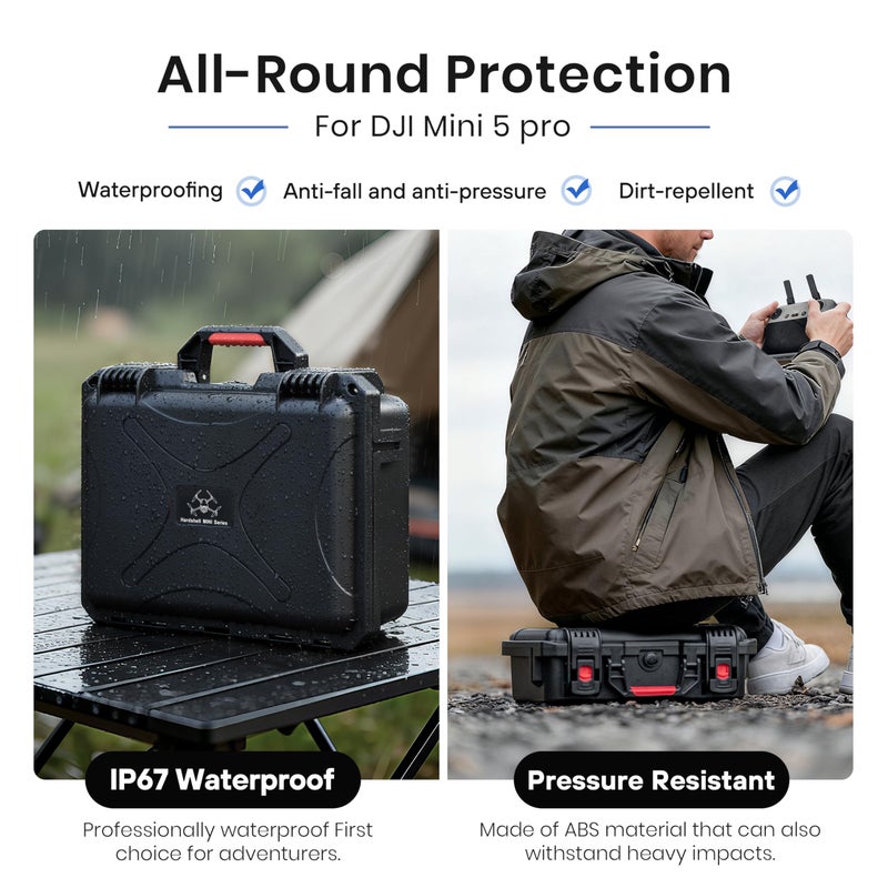 STARTRC Waterproof Hard Carrying Case for DJI Mini 5 Pro 4/3& Accessories - Compatible with RC-N/RC2 Controllers (Dual Layer) - Image 4