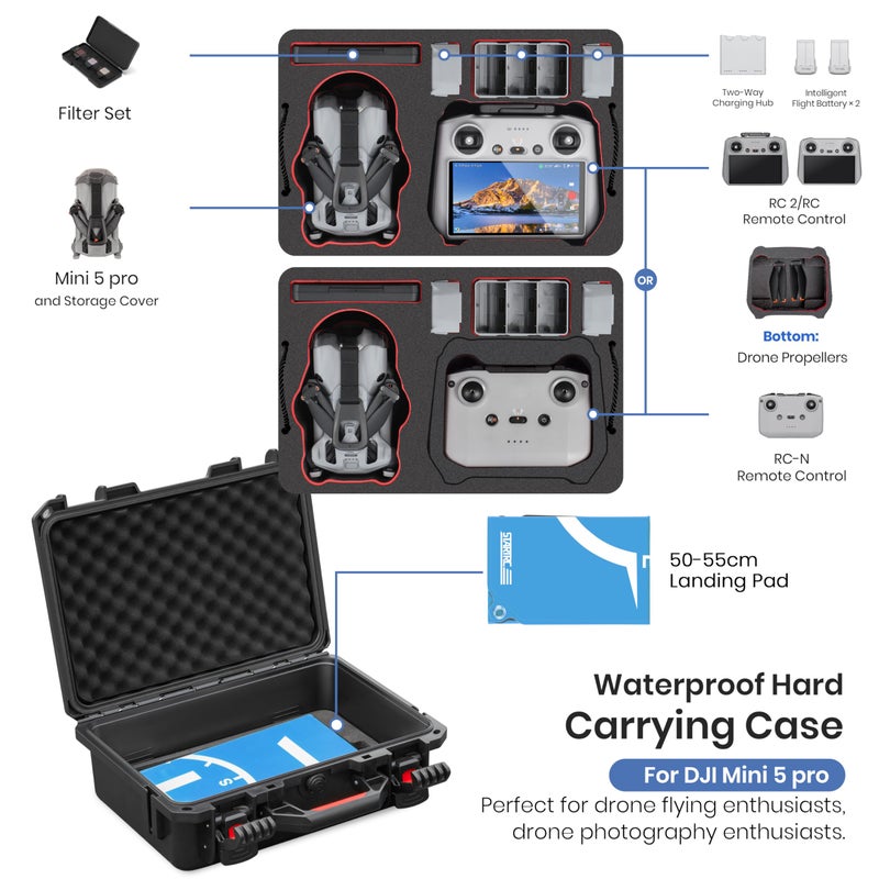 STARTRC Waterproof Hard Carrying Case for DJI Mini 5 Pro 4/3& Accessories - Compatible with RC-N/RC2 Controllers (Dual Layer) - Image 2