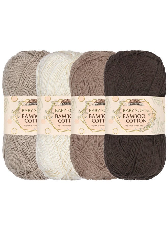 BambooMN Jubileeyarn Baby Soft Bamboo Cotton Yarn 50G/Skein Shades Of Brown 4 Skeins  - Image 1