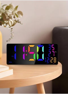ماركة غير محددة ساعة حائط رقمية كبيرة بحجم 20 بوصة مع جهاز تحكم عن بعد، مزدوجة التنبيه مع شاشة LED كبيرة، 4 ألوان نقية و4 ألوان RGB، ضبط تلقائي للتوقيت الصيفي (DST)، عرض درجة الحرارة، مناسبة لغرفة المعيشة، غرفة النوم، ديكور المكتب، تعليق على الحائط (باللون الأسود).  - Image 1