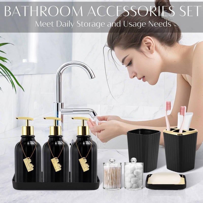 WSBArt 17PCS Bathroom Accessories Bathroom Set Black Bathroom Accessories,Toilet Brush, Trash Can, Qtip Holder Dispenser& 3PCS Soap Dispenser - Image 3