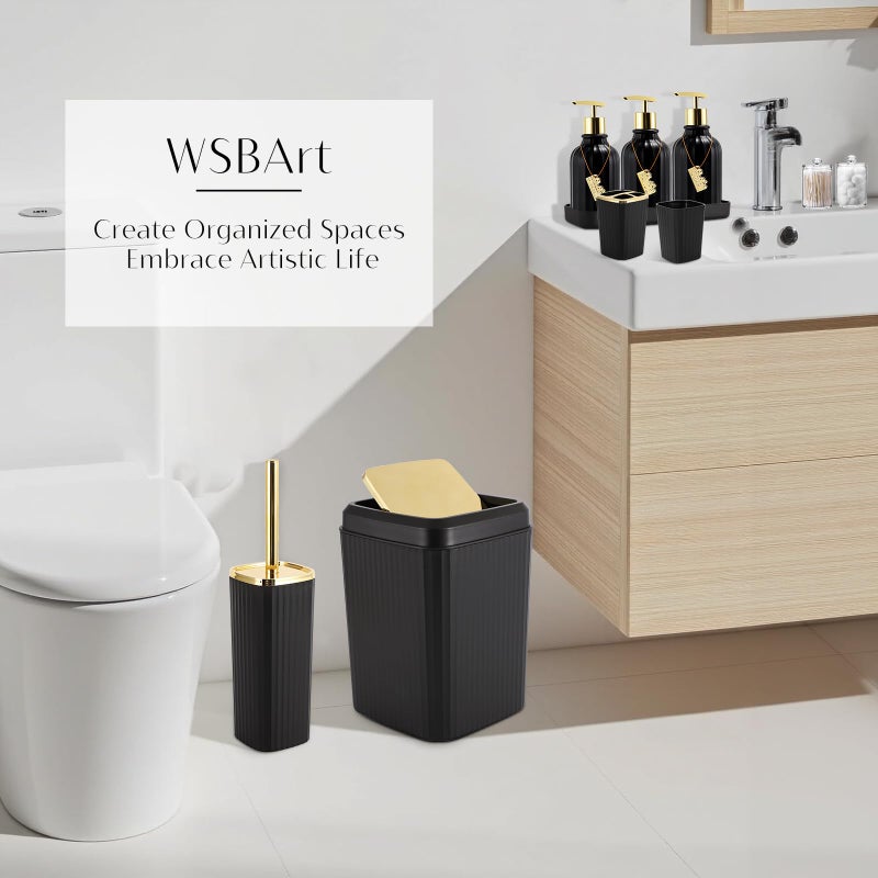 WSBArt 17PCS Bathroom Accessories Bathroom Set Black Bathroom Accessories,Toilet Brush, Trash Can, Qtip Holder Dispenser& 3PCS Soap Dispenser - Image 2
