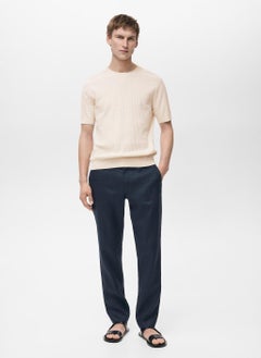 Mango Man Textured Striped Crew Neck  T-Shirt  - Image 5