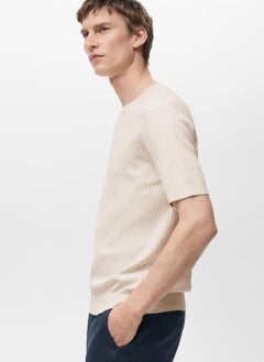 Mango Man Textured Striped Crew Neck  T-Shirt  - Image 3