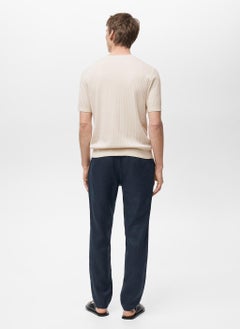Mango Man Textured Striped Crew Neck  T-Shirt  - Image 2