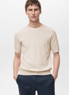 Mango Man Textured Striped Crew Neck  T-Shirt  - Image 1