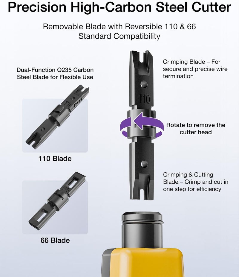 VCELINK Punch Down Impact Tool with 110 and 66 Blades, Network Wire Punch Down Impact Tool Kit, Keystone Impact Terminal Insertion Tools, Network Cable CAT6A/CAT6/CAT5/CAT3 Stripper - Image 3