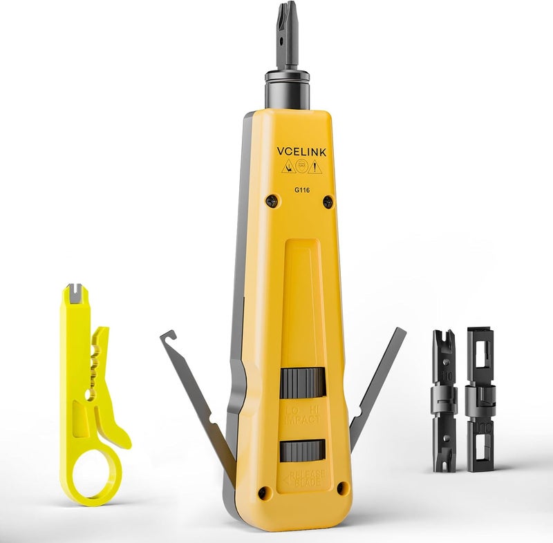VCELINK Punch Down Impact Tool with 110 and 66 Blades, Network Wire Punch Down Impact Tool Kit, Keystone Impact Terminal Insertion Tools, Network Cable CAT6A/CAT6/CAT5/CAT3 Stripper - Image 1