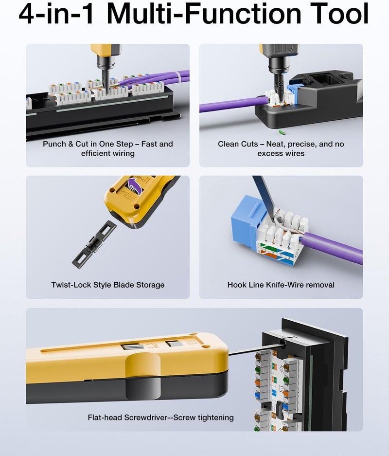 VCELINK Punch Down Impact Tool with 110 and 66 Blades, Network Wire Punch Down Impact Tool Kit, Keystone Impact Terminal Insertion Tools, Network Cable CAT6A/CAT6/CAT5/CAT3 Stripper - Image 4