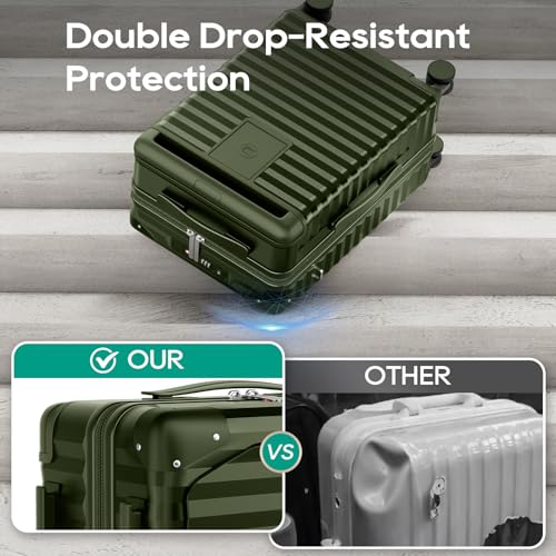 Joyway 20 Inch Carry on Luggage with Front Pocket, PC Hardshell Carry-on Suitcase with USB Port and Cup Holder, 21.5x14.2x9 Airline Approved, Luggage with Spinner Wheels and TSA Lock(Dark Green) - Image 4