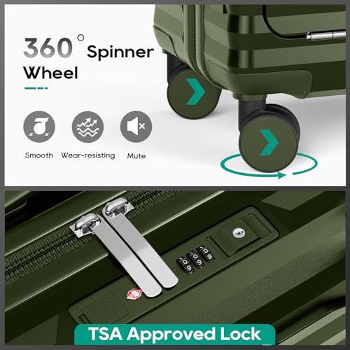 Joyway 20 Inch Carry on Luggage with Front Pocket, PC Hardshell Carry-on Suitcase with USB Port and Cup Holder, 21.5x14.2x9 Airline Approved, Luggage with Spinner Wheels and TSA Lock(Dark Green) - Image 5