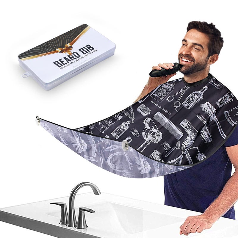 Showvigor Beard Bib Beard Apron, Christmas Day Gift Beard Trimming Catcher Bib for Men Shaving and Hair Clippings, Waterproof Non-Stick Hair Catcher Grooming Cloth with 2 Suction Cups - Image 1