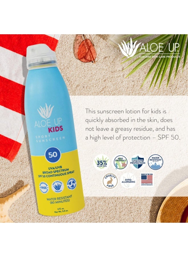 Aloe Up Kids Continuous Sport Sunscreen Spray SPF 50 - Broad Spectrum Sheer Face and Body Sunscreen Protector for Sensitive Skin - With Aloe Vera Gel - Dries Fast - Reef Safe - Fragrance-Free - 5.5 Oz - Image 4