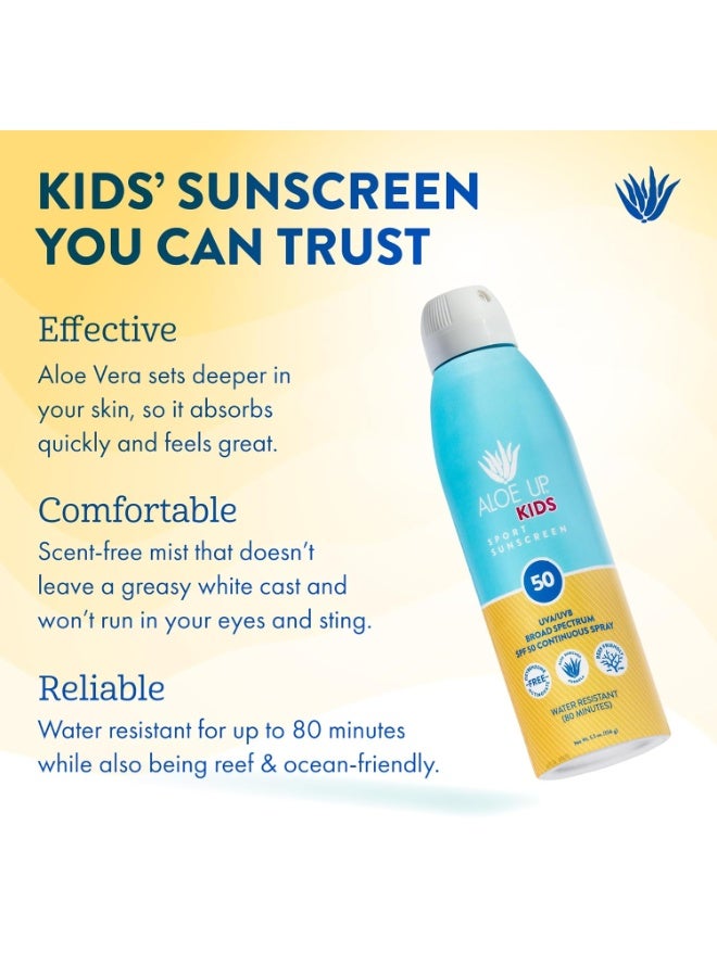 Aloe Up Kids Continuous Sport Sunscreen Spray SPF 50 - Broad Spectrum Sheer Face and Body Sunscreen Protector for Sensitive Skin - With Aloe Vera Gel - Dries Fast - Reef Safe - Fragrance-Free - 5.5 Oz - Image 2