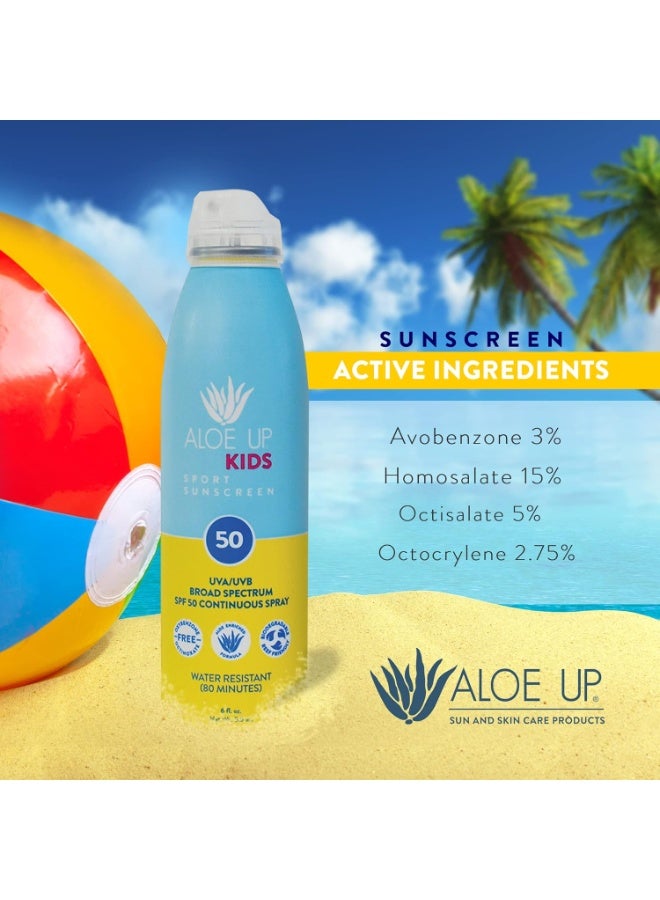 Aloe Up Kids Continuous Sport Sunscreen Spray SPF 50 - Broad Spectrum Sheer Face and Body Sunscreen Protector for Sensitive Skin - With Aloe Vera Gel - Dries Fast - Reef Safe - Fragrance-Free - 5.5 Oz - Image 3